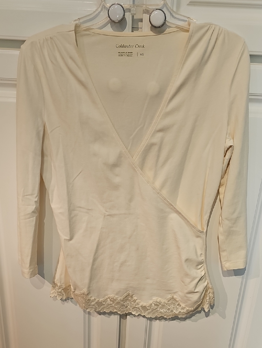 Coldwater Creek Cream Lace-Hem Wrap Top